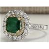 Image 2 : 2.88 CTW Natural Emerald And Diamond Ring 14K Solid Two-Tone Gold