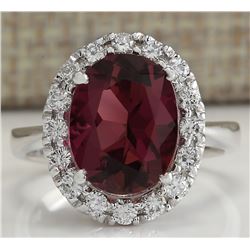 4.29CTW Natural Pink Tourmaline And Diamond Ring 14K Solid White Gold