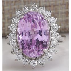11.03CTW Natural Pink Kunzite And Diamond Ring In 14K White Gold