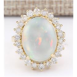 7.26 CTW Natural Opal And Diamond Ring In 14k Yellow Gold