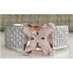 5.35 CTW Natural Morganite And Diamond Ring 14K Solid White Gold