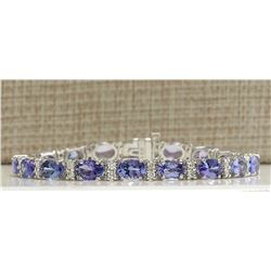 15.95CTW Natural Tanzanite And Diamond Bracelet In 14K Solid White Gold