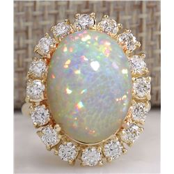 8.03CTW Natural Ethiopian Opal And Diamond Ring In 14K Solid Yellow Gold