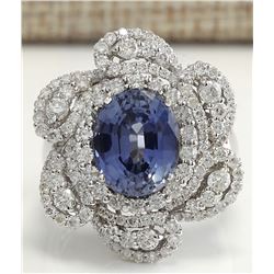6.96CTW Natural Blue Ceylon Sapphire Diamond Ring 14K Solid White Gold