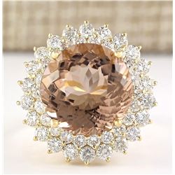 11.51 CTW Natural Morganite And Diamond Ring In 14k Solid Yellow Gold