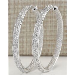 4.46 CTW Natural Diamond Hoop Earrings 14K Solid White Gold