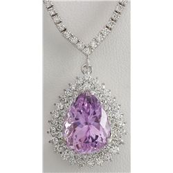18.27CTW Natural Kunzite And Diamond Necklace In 14K White Gold