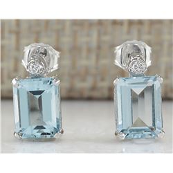 .93 CTW Natural Aquamarine And Diamond Earrings 14k Solid White Gold