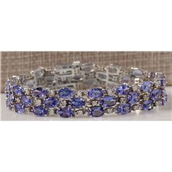 23.85 CTW Natural Tanzanite And Dimond Bracelet In 14k Solid White Gold