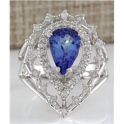 2.74CTW Natural Blue Tanzanite And Diamond Ring 14K Solid White Gold