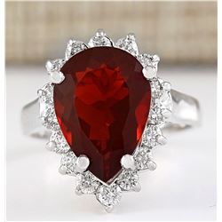 4.72 CTW Natural Fire Opal And Diamond Ring 14k Solid White Gold