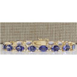 18.03CTW Natural Tanzanite And Diamond Bracelet In 14K Solid Yellow Gold