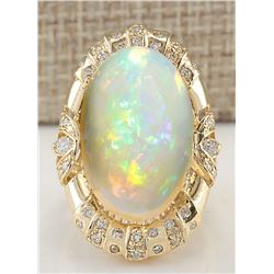 14.98CTW Natural Opal And Diamond Ring In 14K Yellow Gold