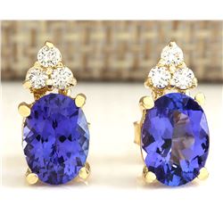 3.00 CTW Natural Blue Tanzanite And Diamond Earrings 14k Solid Yellow Gold