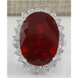 12.43CTW Natural Mexican Fire Opal And Diamond Ring In 14K White Gold