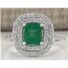 Image 1 : 2.00CTW Natural Colombian Emerald And Diamond Ring In 14K White Gold