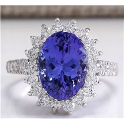 5.08 CTW Natural Blue Tanzanite And Diamond Ring In 14K White Gold