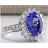 Image 2 : 5.08 CTW Natural Blue Tanzanite And Diamond Ring In 14K White Gold
