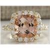 Image 1 : 5.29CTW Natural Morganite And Diamond Ring 14K Solid Yellow Gold