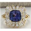 Image 1 : 3.44CTW Natural Blue Tanzanite And Diamond Ring 14K Solid Yellow Gold