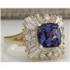 Image 2 : 3.44CTW Natural Blue Tanzanite And Diamond Ring 14K Solid Yellow Gold