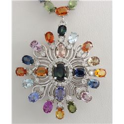 52.90CTW Natural Ceylon Sapphire And Diamond Necklace In 14K White Gold