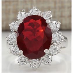 4.23CTW Natural Mexican Fire Opal And Diamond Ring In 14K White Gold