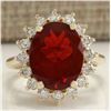 Image 1 : 4.89CTW Natural Fire Opal And Diamond Ring 14K Solid Yellow Gold