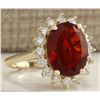 Image 2 : 4.89CTW Natural Fire Opal And Diamond Ring 14K Solid Yellow Gold