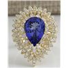 Image 1 : 4.85CTW Natural Blue Tanzanite And Diamond Ring 14K Solid Yellow Gold