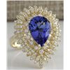 Image 2 : 4.85CTW Natural Blue Tanzanite And Diamond Ring 14K Solid Yellow Gold