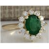 Image 2 : 2.35CTW Natural Emerald And Diamond Ring 14K Solid Yellow Gold