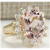 Image 2 : 6.08CTW Natural Morganite And Diamond Ring In 14K Solid Yellow Gold