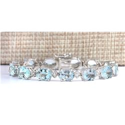 35.75 CTW Natural Aquamarine And Diamond Bracelet In 14k Solid White Gold