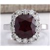 Image 1 : 6.17Ct Natural Red Hessonite Garnet And Diamond Ring In14K White Gold