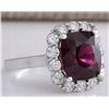 Image 2 : 6.17Ct Natural Red Hessonite Garnet And Diamond Ring In14K White Gold