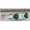 Image 2 : 1.00CTW Natural Colombian Emerald And Diamond Ring 14K Solid White Gold