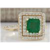 Image 2 : 1.72CTW Natural Emerald And Diamond Ring 14K Solid Yellow Gold