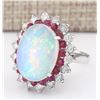 Image 2 : 8.33 CTW Natural Opal, Ruby And Diamond Ring In14k White Gold
