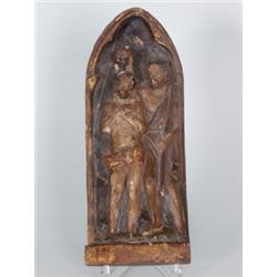 Varia : Relief. Lindenholz.Taufe Christi. Flache, im Rücken leicht gehöhlte Tafel. Halbplastisch