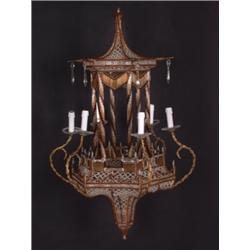 Möbel - Einrichtung : Glaslüster. Pagodenform. Sechseckige, balusterförmige Basis mit umlaufender, z