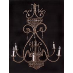 Möbel - Einrichtung : Glaslüster. Lyraförmiges, in gerollten Voluten endendes Gestell mit sechs gesc