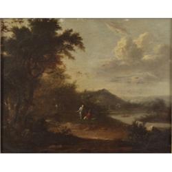 Gemälde - Graphik : Monogrammist HC. 1.H. 18. Jh. Ideale Flußlandschaft. Unter einer großen Baumgrup