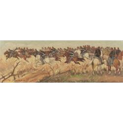 Gemälde - Graphik : Italien, nach 1900. Paar Supraporten. "Heranstürmende Kavallerie" und "Vorbeizie