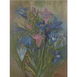 Gemälde - Graphik : Alf, Victoria, Heidelberg 20. Jh. "Großer Enzian" Blumenstilleben. Rechts unten 