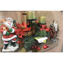 SHELF LOT OF CHRISTMAS CANDLES AND FIGURES