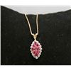 Image 1 : 10 Kt Yellow Gold Diamond & Ruby Marquise Shaped Pendant - 18" Chain