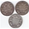 Image 1 : 3 Canadian Edwardian Silver 25-Cent Coins