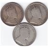 Image 2 : 3 Canadian Edwardian Silver 25-Cent Coins