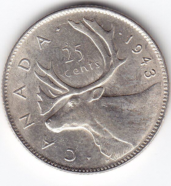 1943 Canada Silver 25Cent Quarter Coin MS63